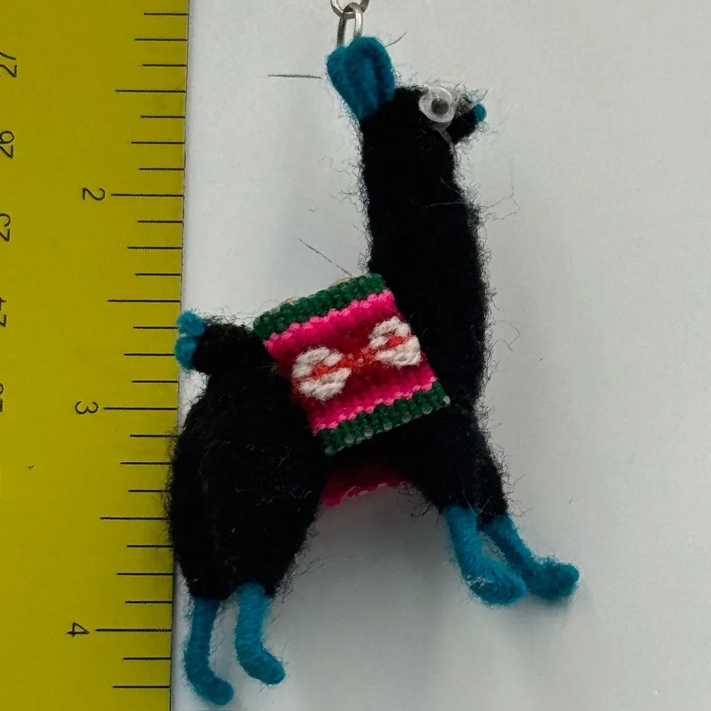 Wool Llama‎ Keychain Black Teal South American Folk Art Boho Accessory